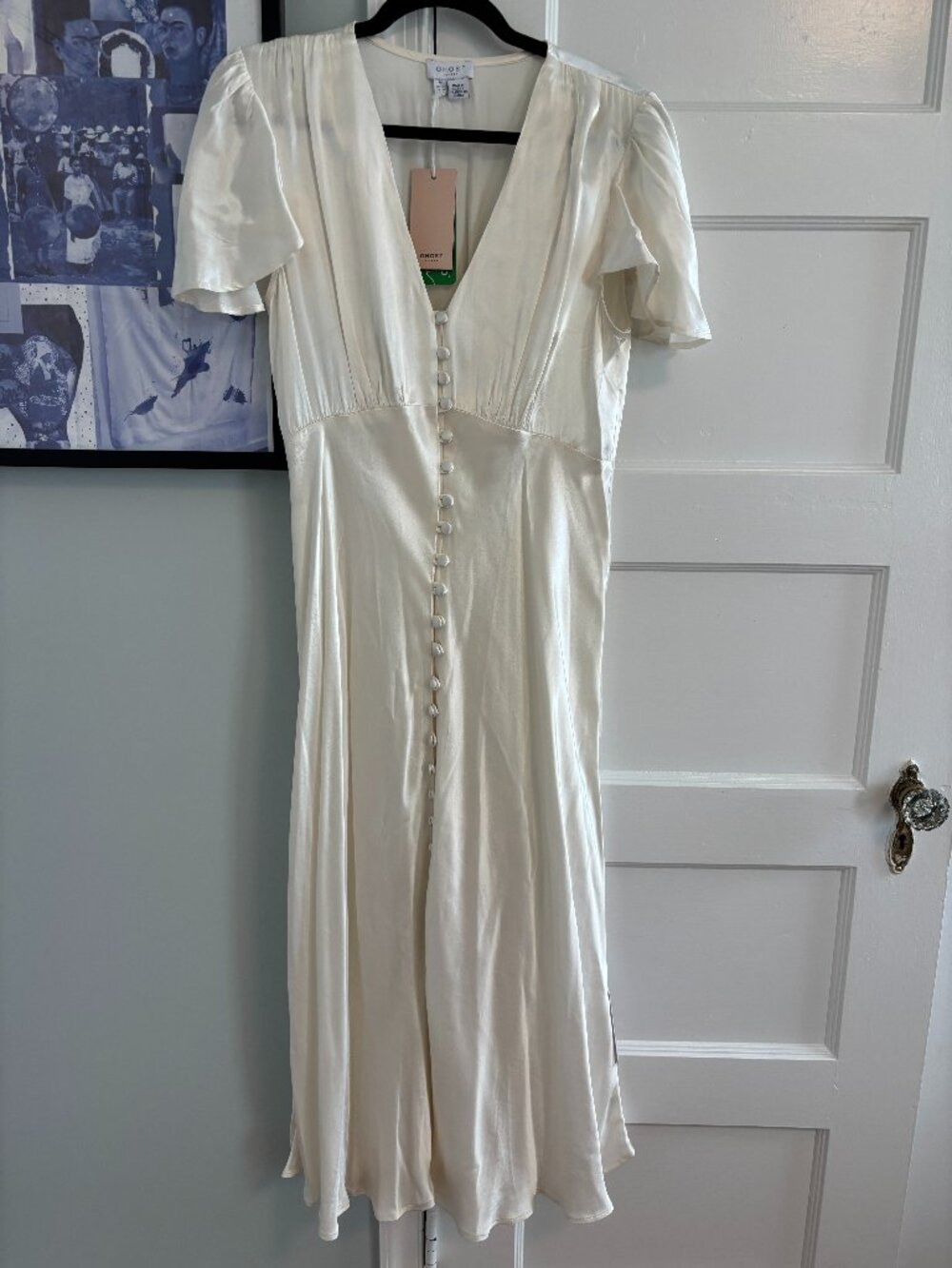 Ghost London - Grace Satin Button V-Neck Dress